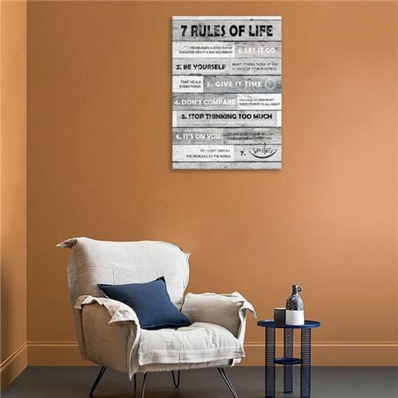Inspirational Wall Art Motivational Quotes 7 Rules of Life Canvas Prints Wooden - Picture 2 of 6